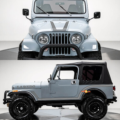 Laredo Side and Hood Stripes Vinyl Decals Kit for Jeep CJ7