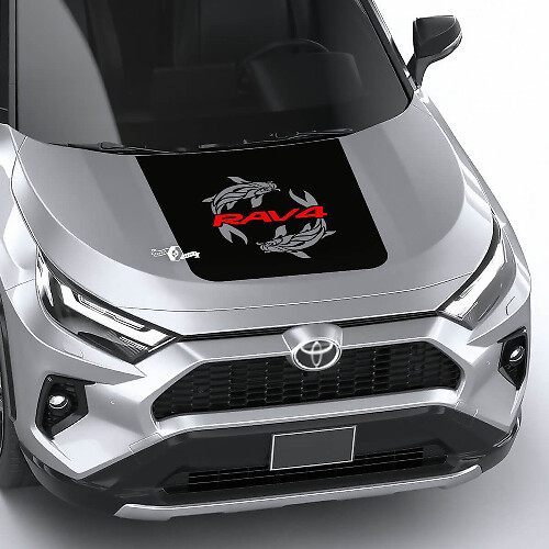 Two Carps and Rav4 Logo Hood Vinyl Decal Sticker for Toyota RAV4