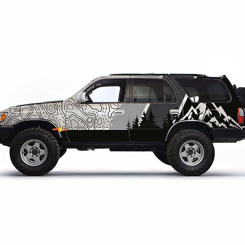 Topographic Mountain Forest Side Vinyl Decal Kit for Toyota 4Runner
