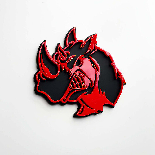 3D Rhino Angry Logo Badge - Custom Wing Mirror Emblem for Cars, Vans and 4x4s Red vs Black