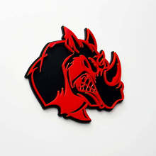 3D Rhino Angry Logo Badge - Custom Wing Mirror Emblem for Cars, Vans and 4x4s Red vs Black 2