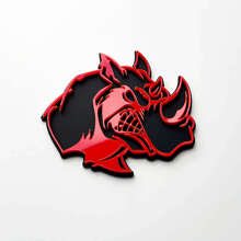 3D Rhino Angry Logo Badge - Custom Wing Mirror Emblem for Cars, Vans and 4x4s Red vs Black 3