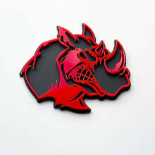 3D Rhino Angry Logo Badge - Custom Fender Emblem for Cars Trucks and SUVs Red vs Grey
 3