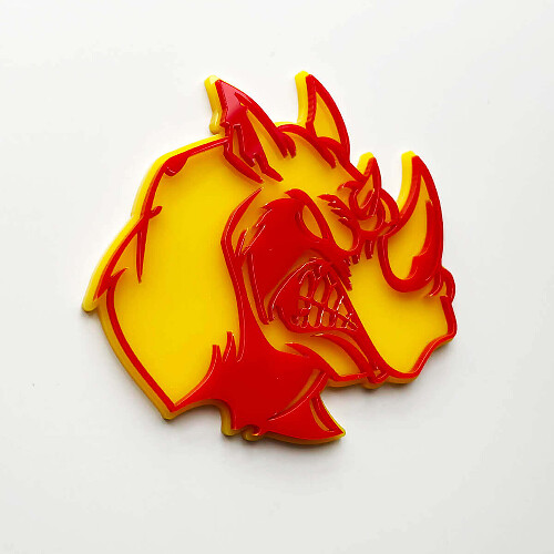 3D Rhino Angry Logo Badge - Custom Fender Emblem for Cars Trucks and SUVs Red vs Yellow
