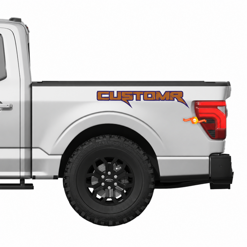 CUSTOMR Distressed Outline Bed Lettering Pair Bedside Vinyl Decal Sticker for Ford F-150