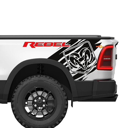 Rebel Grunge Logo Rear Side Vinyl Decal Kit for Dodge Ram
