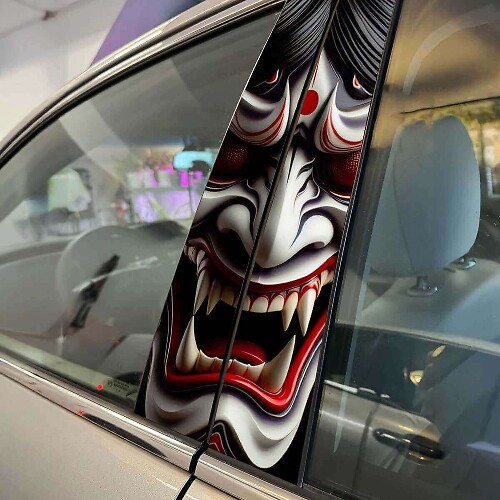 Japanese Demon Mask Hannya Pillar Doors Car Decal Sticker Wrap Custom Vinyl Graphics 2 for Vehicle Styling