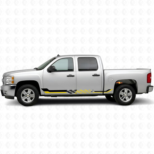 Checkered Racing Door & Rocker Panel Vinyl Stripes for Chevrolet Silverado 1500 GMT900 2007-2013