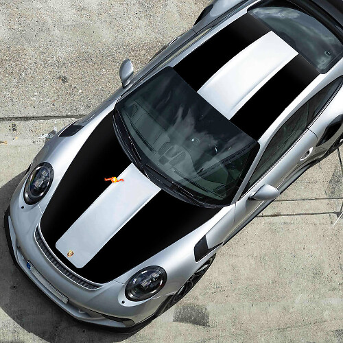 Dual Wide Racing Stripes Hood Roof Vinyl Decal Sticker for Porsche 911