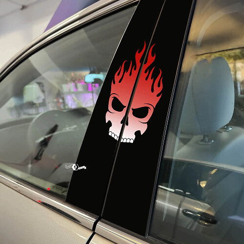 Skull Flame Pillar Doors Car Decal Vinyl Sticker Wrap