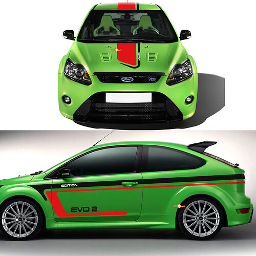 EVO 2 Racing Stripes Full Kit Vinyl Decals for Musclecar Focus RS