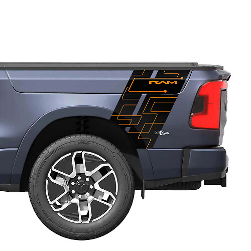 Geometric Rear Side Rocker Truck Stripes Vinyl Decals Stickers Graphics for Dodge Ram 1500 REV