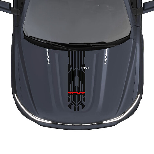 Techno Style Custom Hood Short Stripes Vinyl Decals for Dodge Ram 1500 REV