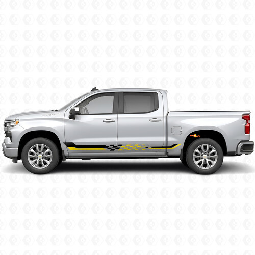 Checkered Racing Door & Rocker Panel Vinyl Stripes for Chevrolet Silverado 1500 T1XX 2019-2026
