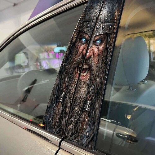 Viking Warrior Face Door Pillar Vinyl Decal Set