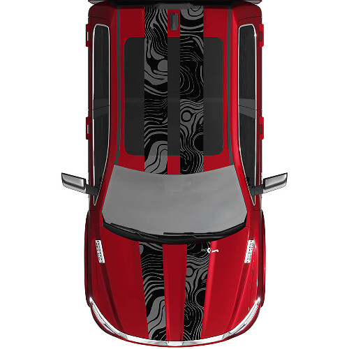 Topographic Map Style Dual Stripes Hood Roof Vinyl Decal Sticker for RAM 1500 Tungsten_1