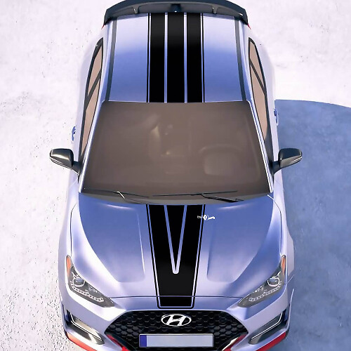 Hood and Roof Central V Racing Stripes Vinyl Stickers Decal fit to Hyundai Veloster
