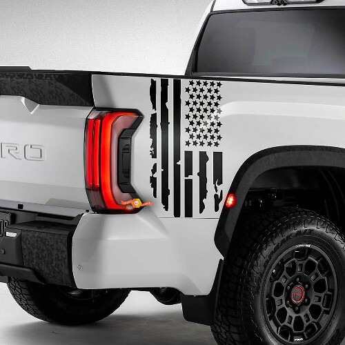 USA Flag Logo Bed Side Destroyed Grunge Stripes Vinyl Decal Stickers For Toyota Tundra