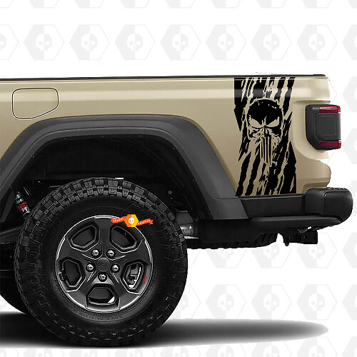 Jeep Gladiator USA Flag Destroyed Punisher Stickers Decals Vinyl Graphics Tailgate Bed Vinyl Stickers Decals
