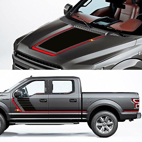 Side Rocker Panel and Bonnet Decal Graphics Vinyl Sticker 2 for Ford F-150 Raptor ROUSH