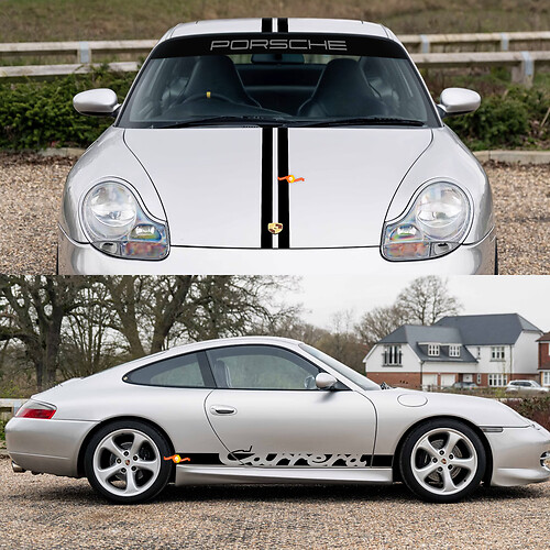 Porsche 911 Carrera Stripes Retro Hood Side Windshield Decal Sticker Kit
 1