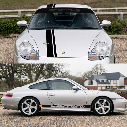 Porsche 911 Carrera Dual Central Stripes Retro Hood Side Windshield Decal Sticker Kit
 1