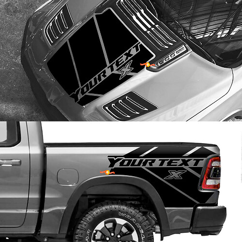 Custom Hood and Rear Side Stripes Vinyl Decal Kit for Dodge Ram 1500 Rebel
