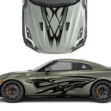 Hood and Sides Dual Tribal Tattoo Graphics Stripes Decal Kit for Nissan GT-R 3
 2