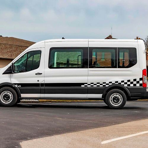 Ford Transit Checkered Flag Stripes Side Doors Graphics Vinyl Decal Sticker
