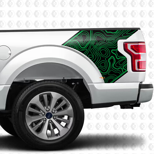 Topographic Map Rear Side Vinyl Decals for Musclecar Truck