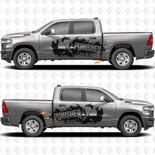Punisher Skull Mud Splash Side Vinyl Decal Sticker for Dodge Ram 1500