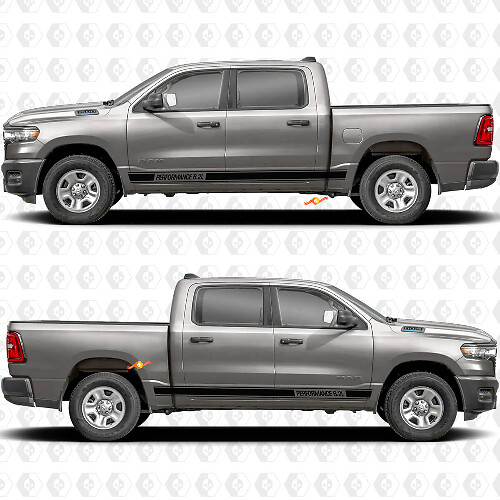 Custom Text 6.2L Performance Rocker Panel Side Doors Stripes Stickers Decals Graphics for Dodge RAM 1500