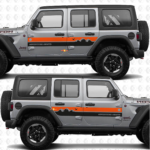 Mountain Style Side Stripes Vinyl Decals Kit for Jeep Wrangler_1