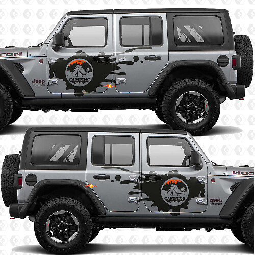 Camping Mountains Side Door Splash Vinyl Decal Kit for Jeep Wrangler 4-Door