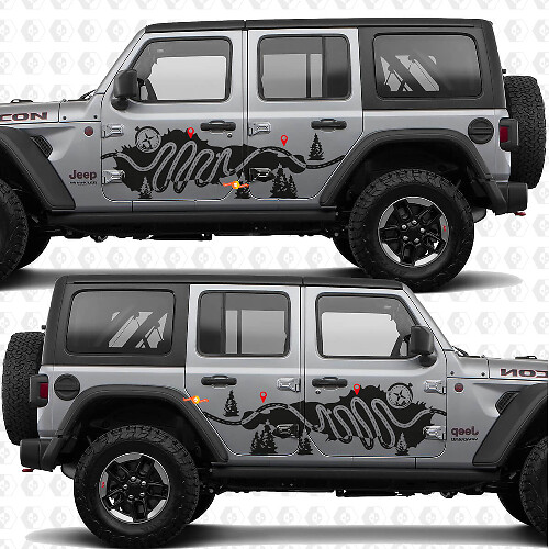 Trail Map Compass Nature Side Vinyl Decal Sticker for Jeep Wrangler