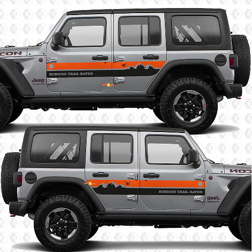 Custom Text Mountains Stripes Side Doors Vinyl decal sticker fit Jeep Wrangler