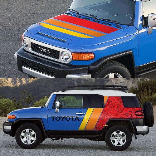 Retro Topographic Style Stripes Hood Side Vinyl Decal Sticker for Toyota FJ Cruiser