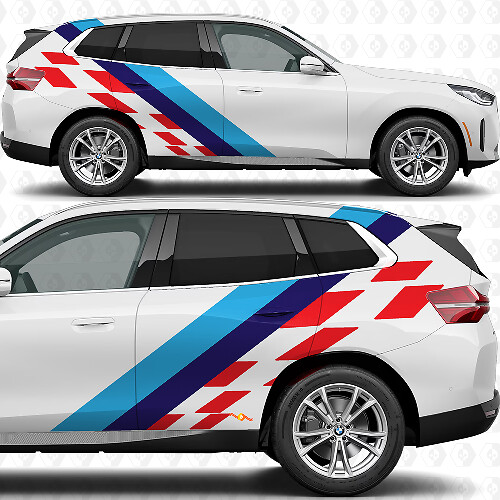 Side M Colours Stripes Checkered Flag Doors Rear Vinyl Decal Sticker fit to BMW X3 1