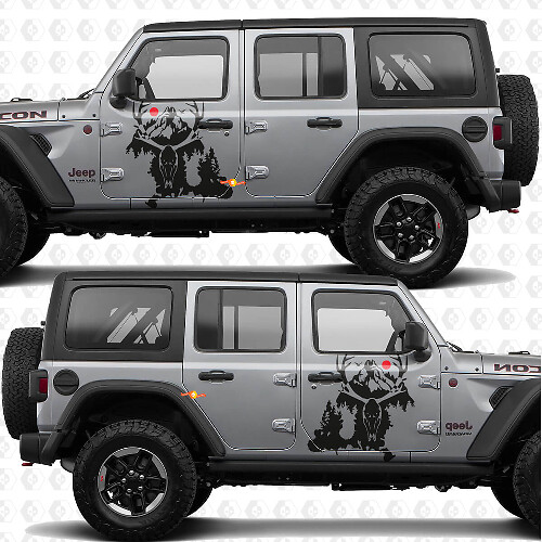 Deer Skull Mountains Splash Side Doors Vinyl decal sticker fit Jeep Wrangler