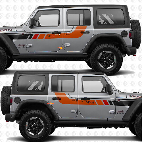 4x4 Retro Side Door Stripes Vinyl Decal Kit for Jeep Wrangler