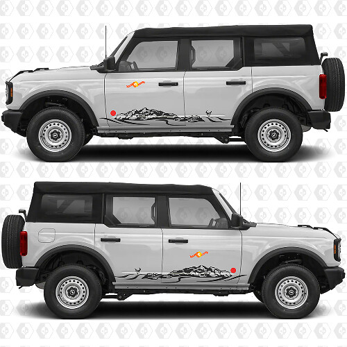 Desert Sunset Mountains Side Doors Racing Stripes Decals for Ford Bronco