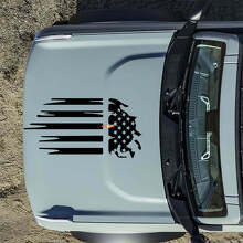 Hood American Flag Destroyed Decals Stickers for Musclecar horse 4