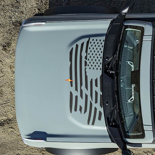 Bonnet American US Flag Destroyed Decals Stickers for Ford Bronco