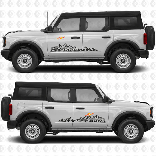 2x 4x4 Off Road Side Door Graphics Decals for Ford Bronco Black Diamond