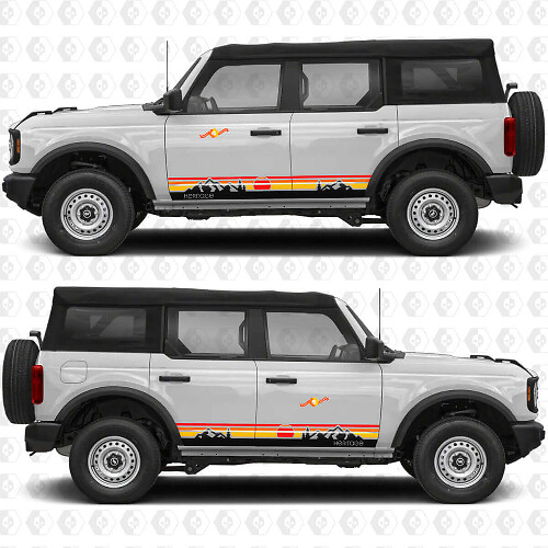 Retro Sunset Mountains Stripes Side Doors Vinyl Decal Sticker Graphics for Ford Bronco