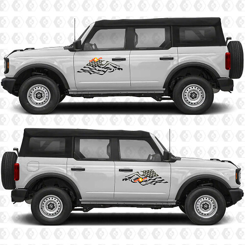 USA Flag Side Doors Vinyl Decal Sticker Graphics 2 for Ford Bronco