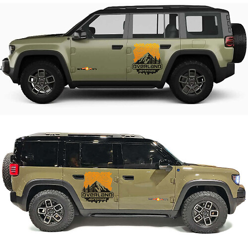 Overland Adventure Mountains and Topographic Map Side Doors Vinyl Decal for Jeep Recon 1