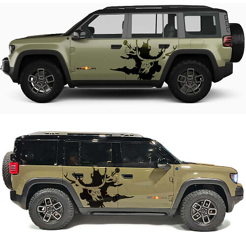 Skull Deer Splash Side Door Vinyl Decal Kit for Jeep Recon