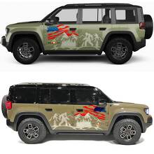 Bigfoot Distressed US Flag Mountains Side Doors Vinyl Decal for Jeep Recon 2