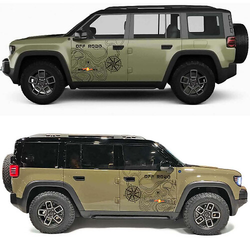 Topographic Map Off Road Compass Side Doors Vinyl Decal for Jeep Recon 1